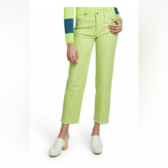 Victor Glemaud  for Target Jeans Green Striped High Rise Straight Leg Pa… - Picture 1 of 8